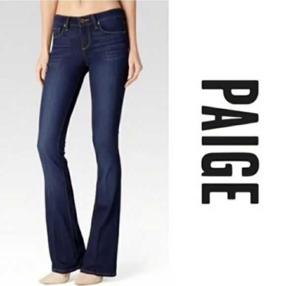 Paige Laurel Canyon Boot Cut Jeans 30 Dark Wash Flare Leg Long Length‎ 34" - Picture 1 of 14